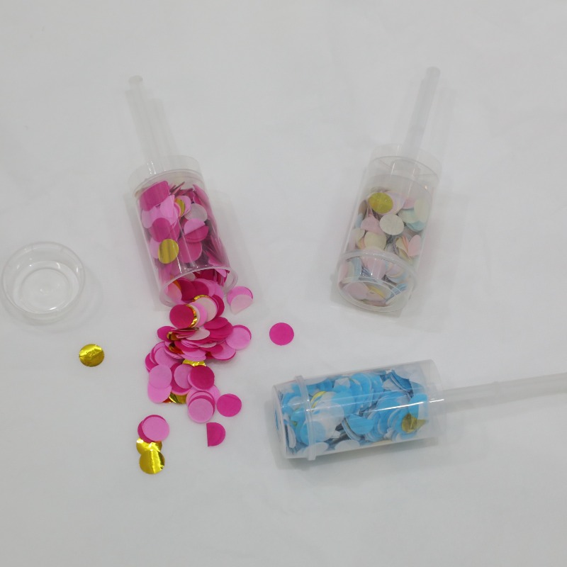 Push pop confetti poppers за завършващ пол разкриват бебешки душ булчински годишнини Новогодишни доставки за рожден ден (Multicolor)
